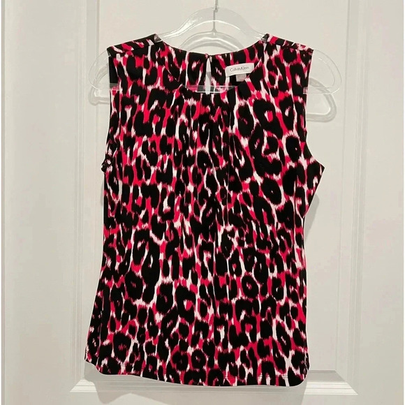 Calvin Klein Black and Fuchsia Sleeveless Blouse - Picture 1 of 14